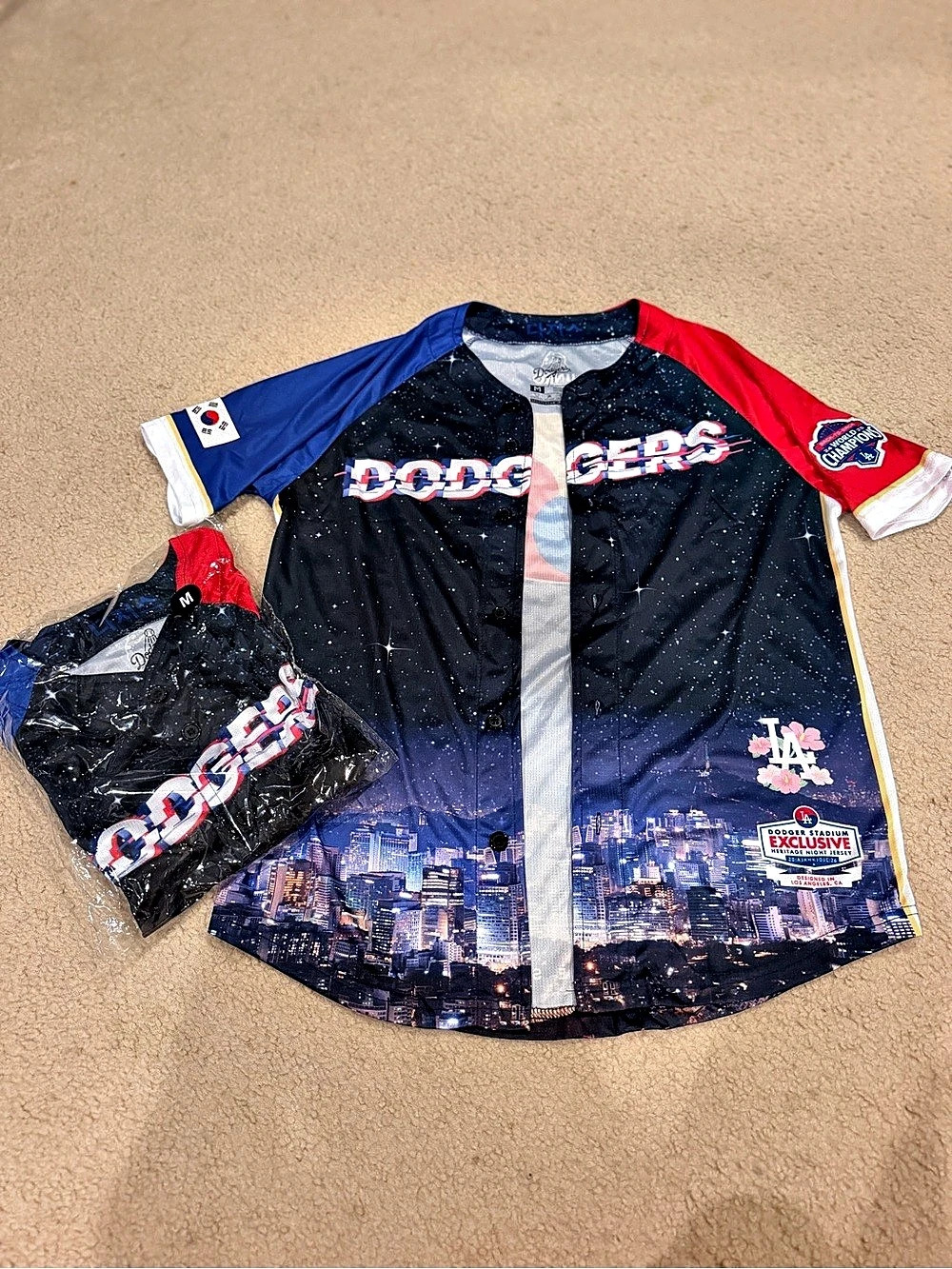 Dodgers 2026 Korean Heritage Night Graphic Baseball Jersey Blue & Black NWT